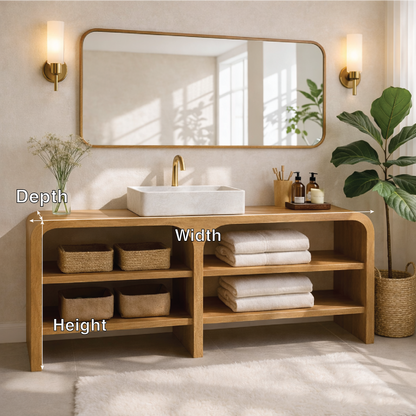 Modern Wooden Bathroom Vanity with Open Shelving Kitchnce