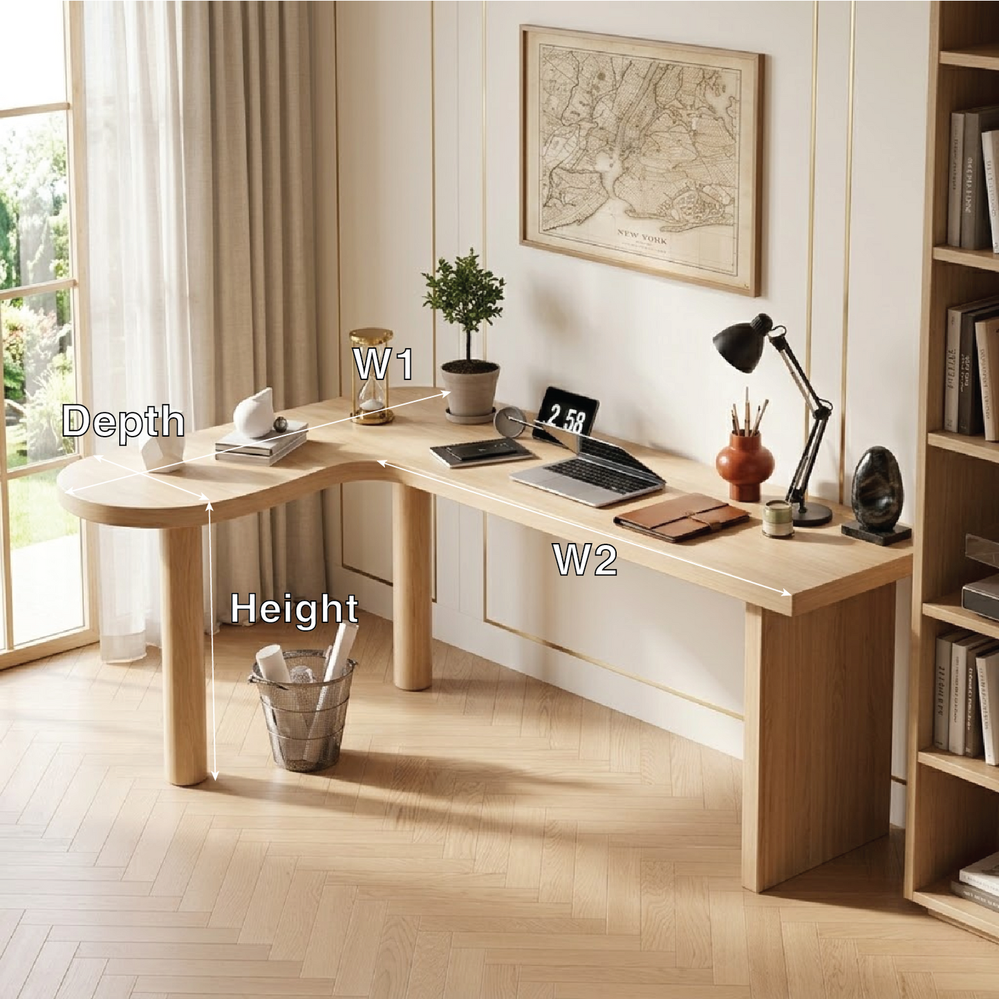 Modern Curved Work Desk with Spacious Workspace for Home Office