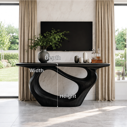 Solid Wood Console Table with Organic Curved Base, Modern Artistic Design