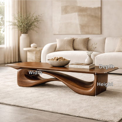 Sculptural Wooden Coffee Table, Modern Organic Living Room Centerpiece Furniture
