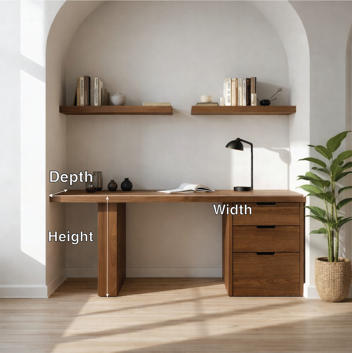 Solid Wood Writing Desk with Drawers Modern Minimalist Home Office Table