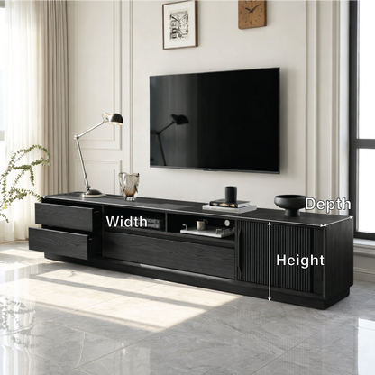Solid Wood TV Stand with Drawers and Slatted Door, Modern Media Console