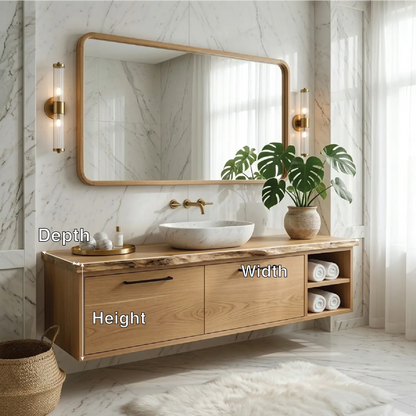 Floating Vanity with Natural Walnut Wood, Modern Sink, and Open Shelf Storage Kitchnce