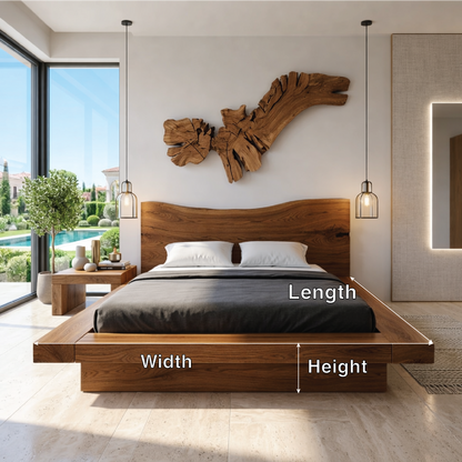 Organic Modern Live Edge Bed Frame, Minimalist Platform Luxury Furniture Design