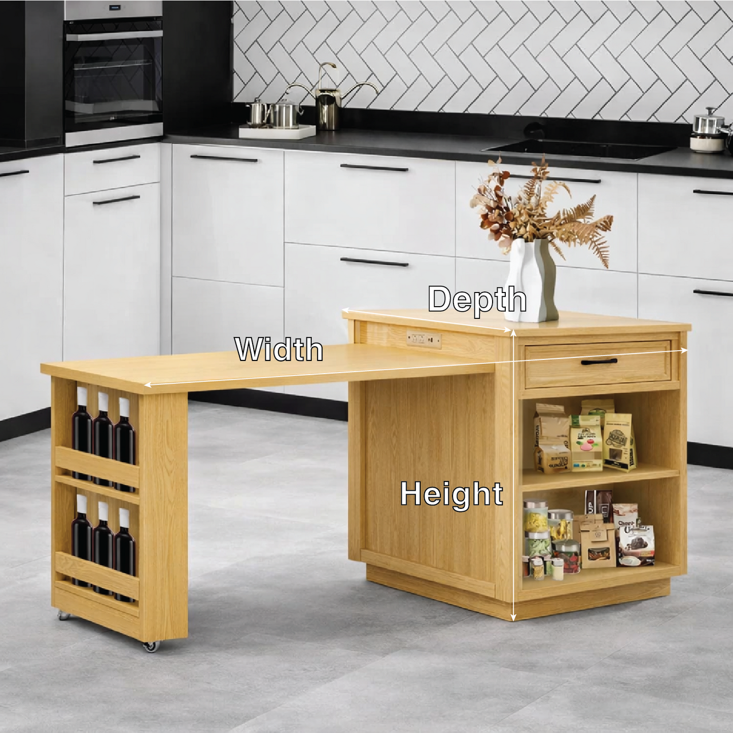 Rolling Kitchen Island with Extendable Table, Storage Cabinet, Modern Prep Station for Dining Space
