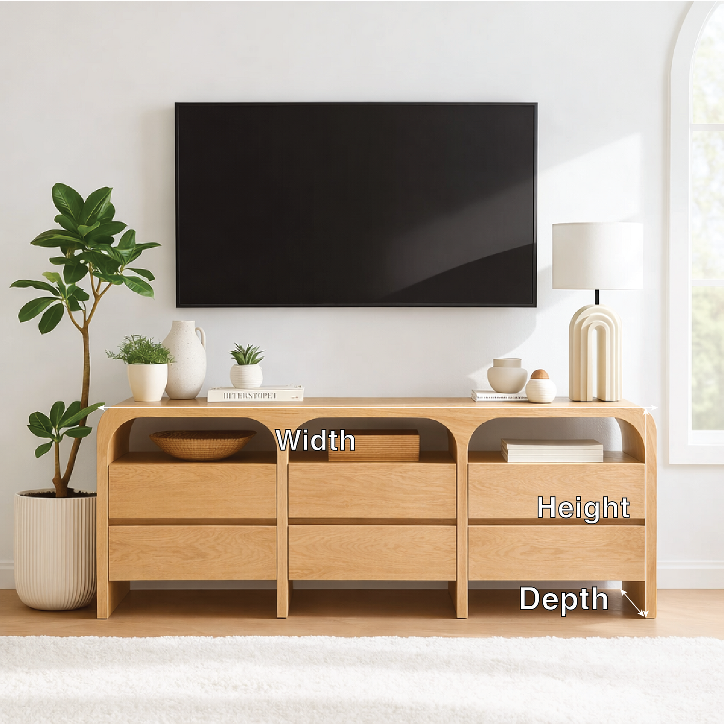 Modern Minimalist Wood TV Stand With Drawers Long Media Console Storage Cabinet Kitchnce