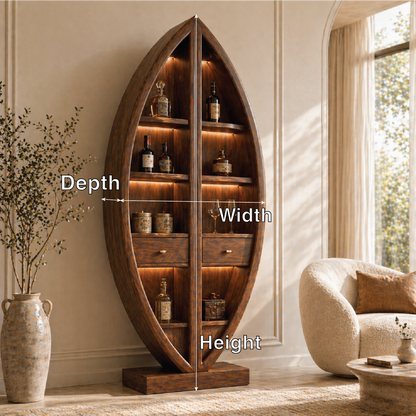 Sculptural Tall Wine Cabinet Freestanding Bar Storage Display Shelves With Drawers