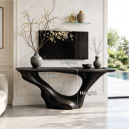 Solid Wood Console Table with Sculpted Curved Base, Modern Minimalist Design