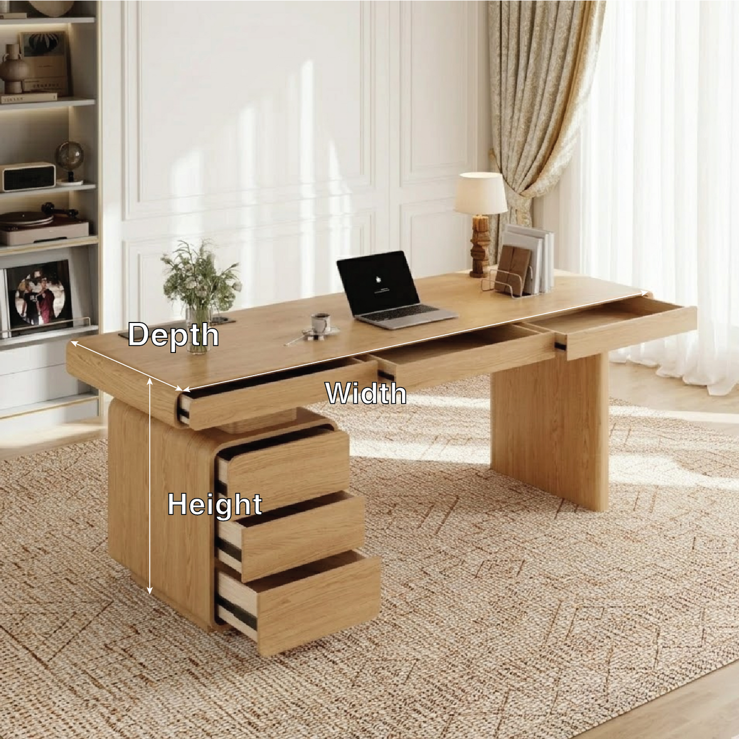 Large Executive Desk with Drawers, Modern Office Work Table, Home Office Writing Desk
