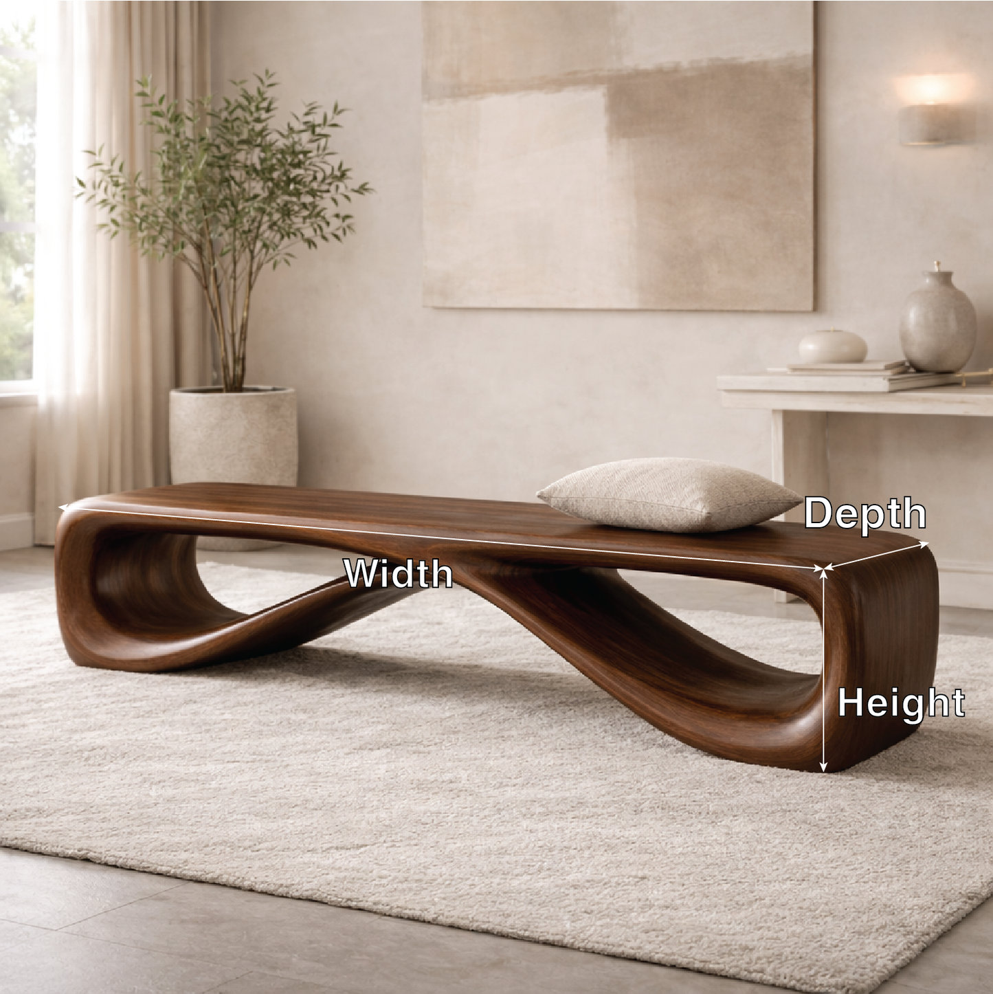 Contemporary Sculptural Entryway Bench, Curved Hallway Seating for Luxury Interiors