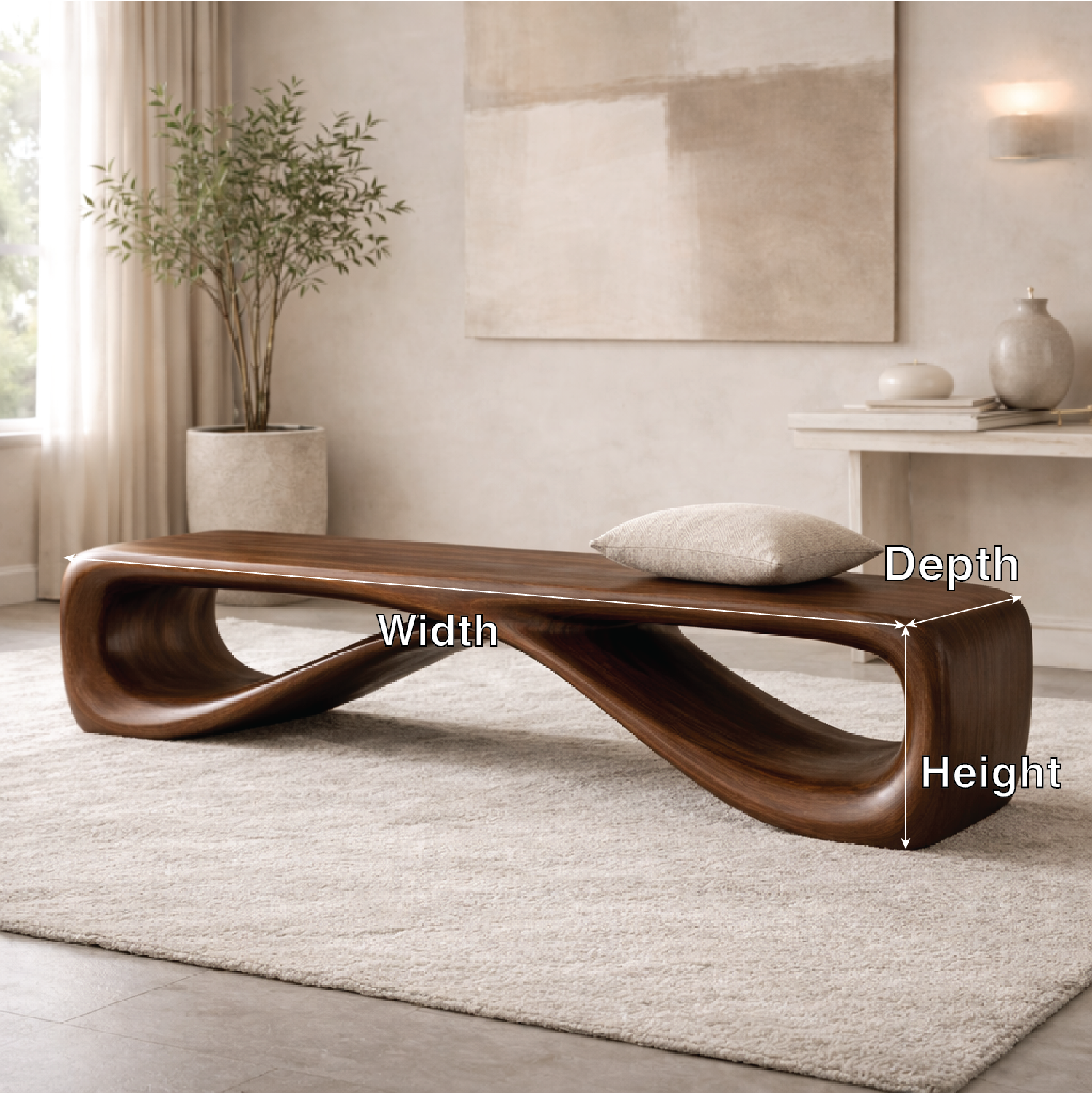 Contemporary Sculptural Entryway Bench, Curved Hallway Seating for Luxury Interiors