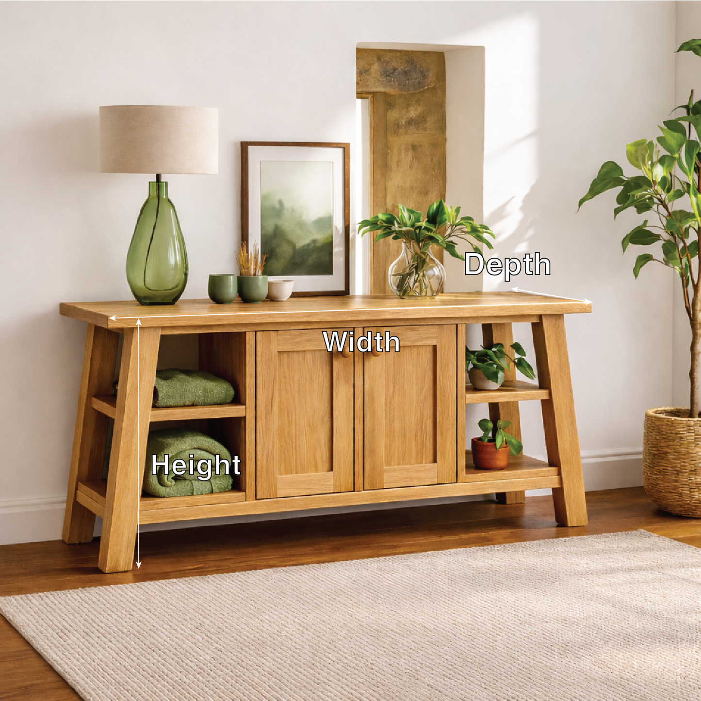 Modern Solid Wood Sideboard Cabinet, Farmhouse Buffet Storage Console with Shelves and Doors Kitchnce