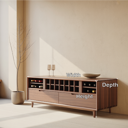 Handcrafted Solid Wood Wine Cabinet Console Mid Century Modern Low Bar Storage Furniture Sideboard