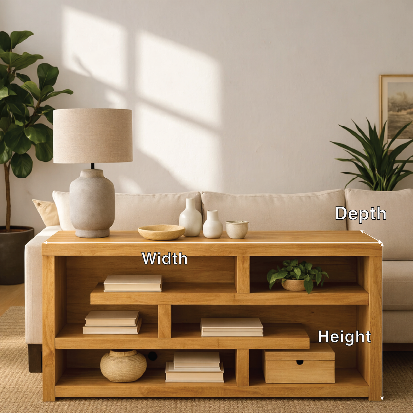 Modern Wood Console Table, Mid Century Media Console Cabinet with Open Storage Shelves Kitchnce