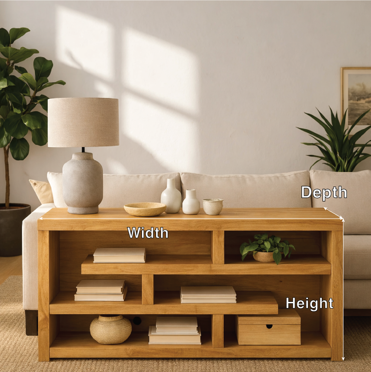 Modern Wood Console Table, Mid Century Media Console Cabinet with Open Storage Shelves Kitchnce
