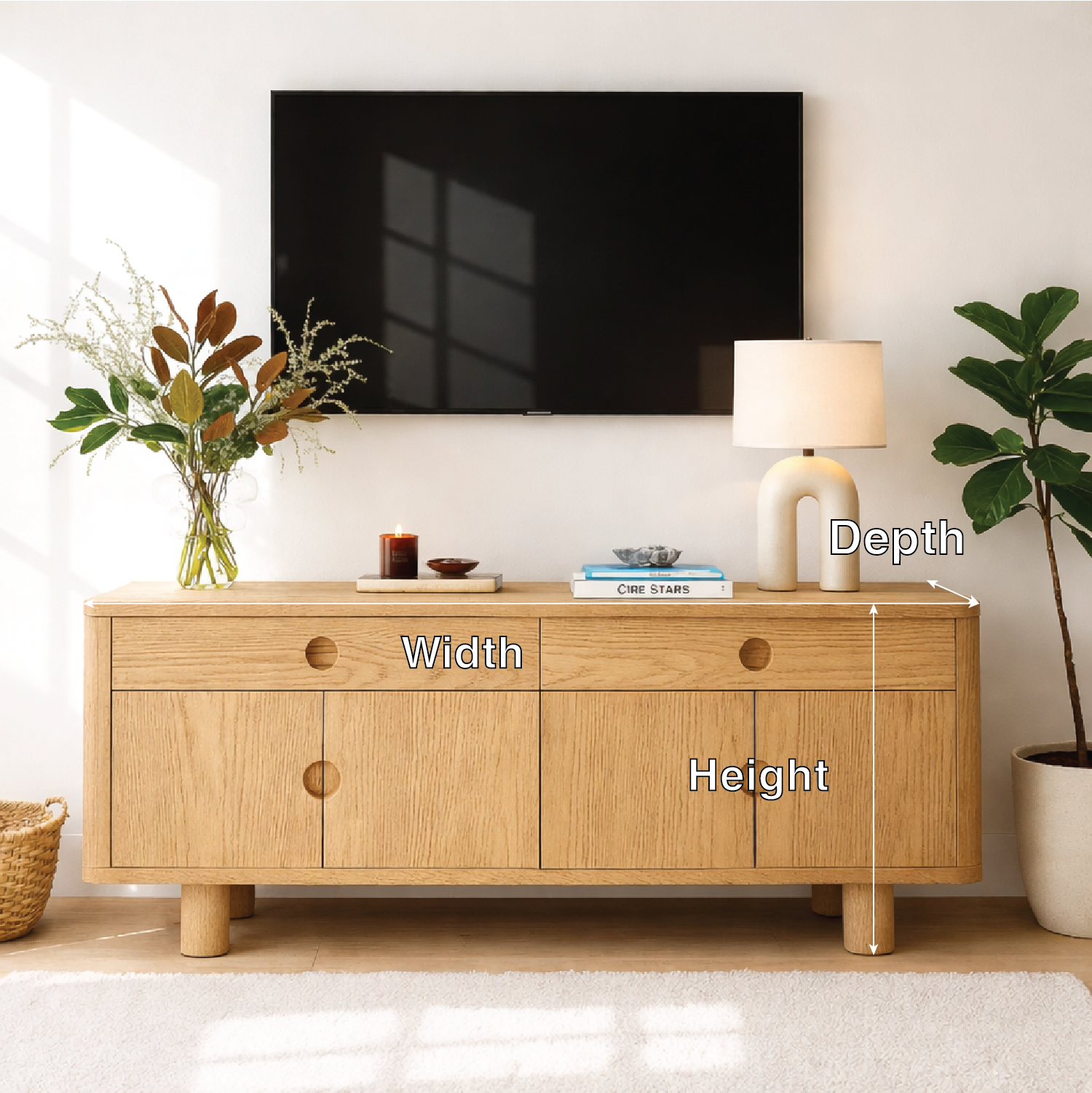 Minimalist Wood TV Stand With Cabinet Doors Long Media Console Modern Entertainment Center Kitchnce