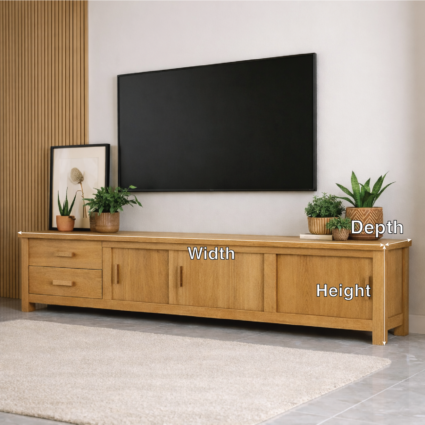 Mid Century Solid Wood TV Stand Long Media Console Storage Entertainment Cabinet Kitchnce