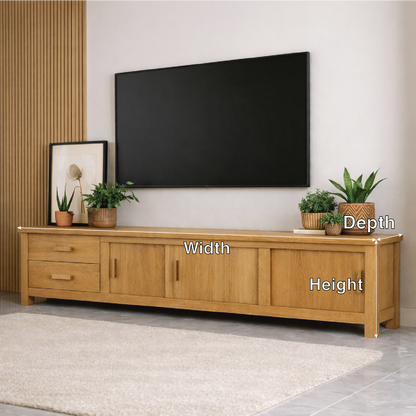 Mid Century Solid Wood TV Stand Long Media Console Storage Entertainment Cabinet Kitchnce