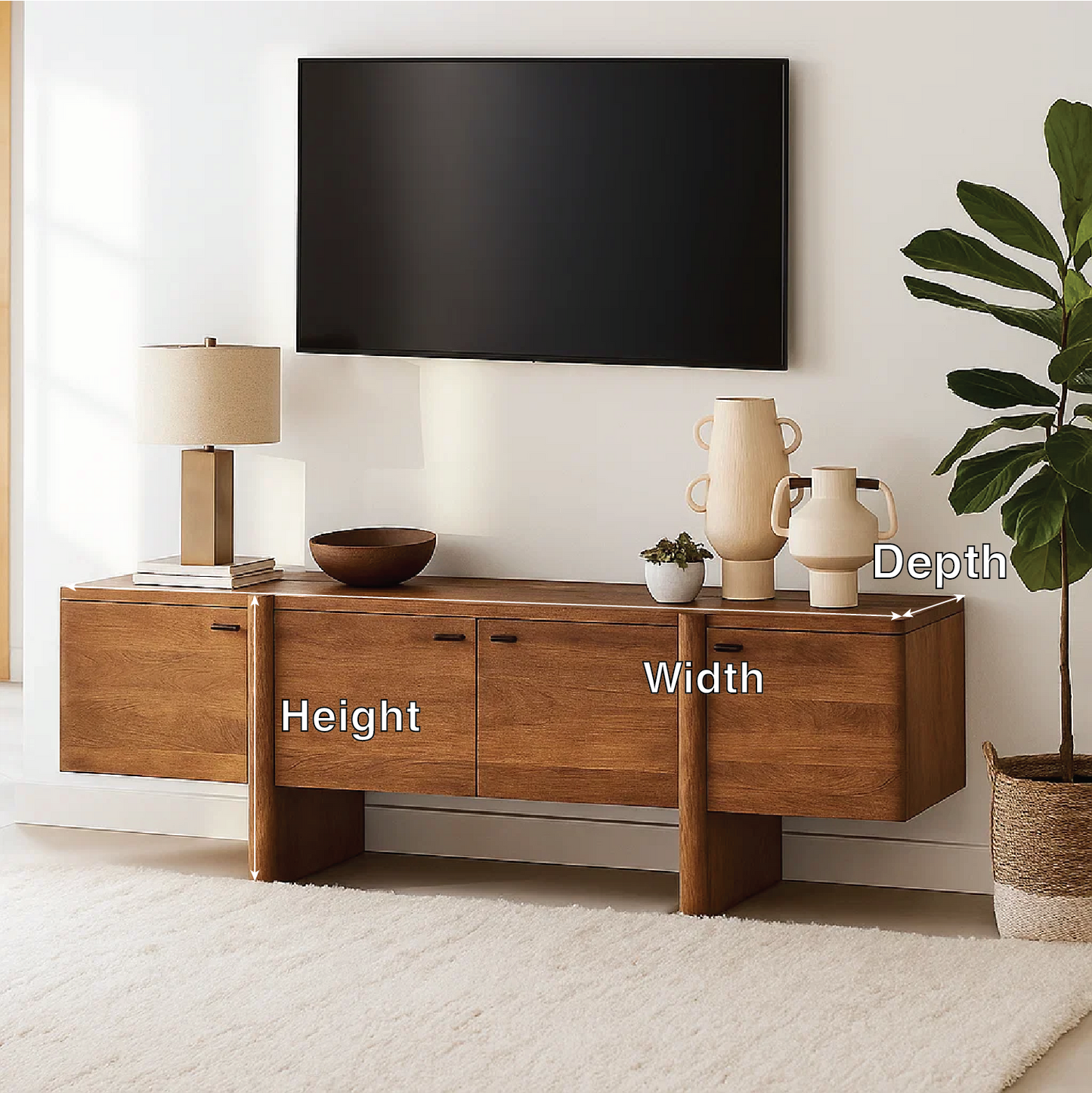 Handcrafted Solid Wood TV Stand with Drawer and Open Shelf Mid Century Modern Media Console Kitchnce