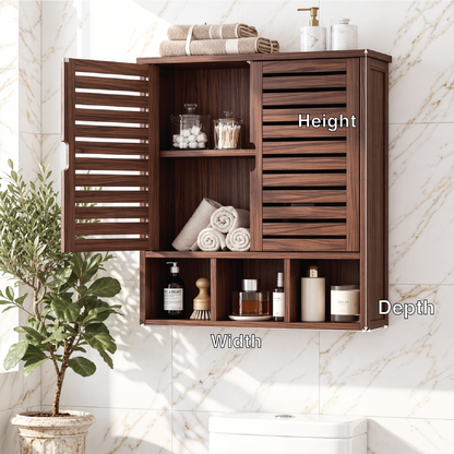 Floating Bathroom Cabinet, Wall-Mounted Slatted Vanity Storage Organizer Shelf Unit
