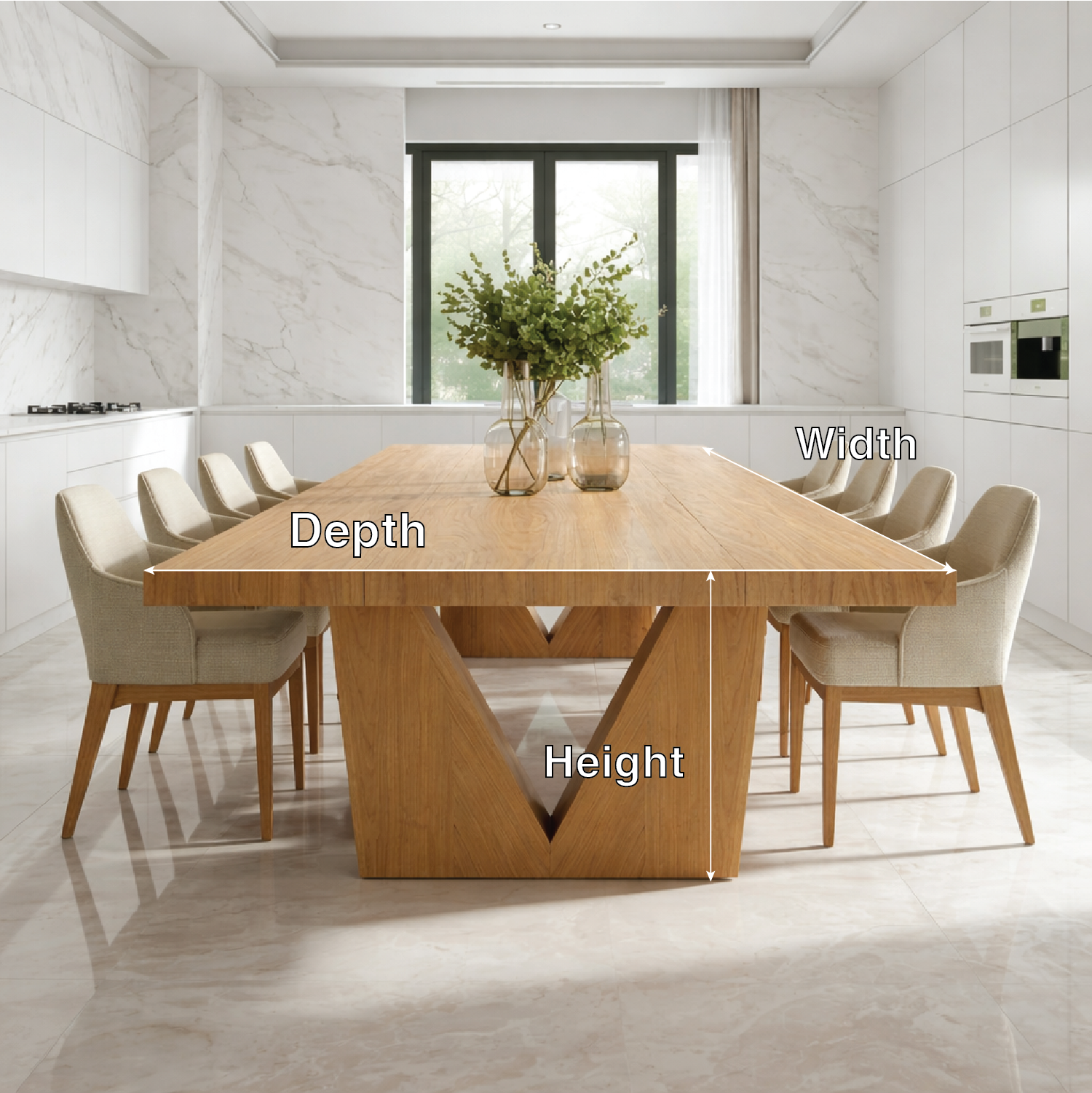 Modern Large Dining Table Sculptural V Base Rectangular Kitchen Dining Room Furniture