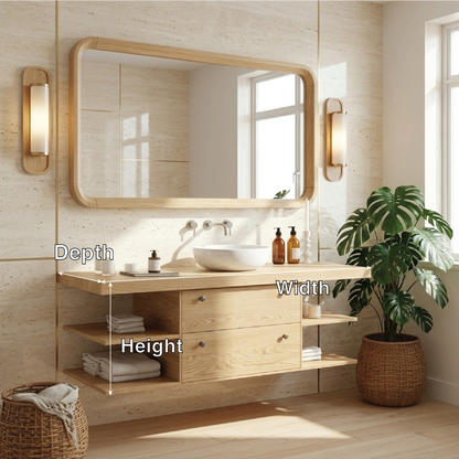 Floating Bathroom Vanity with Ash Wood Finish, Modern and Minimalist Design Kitchnce