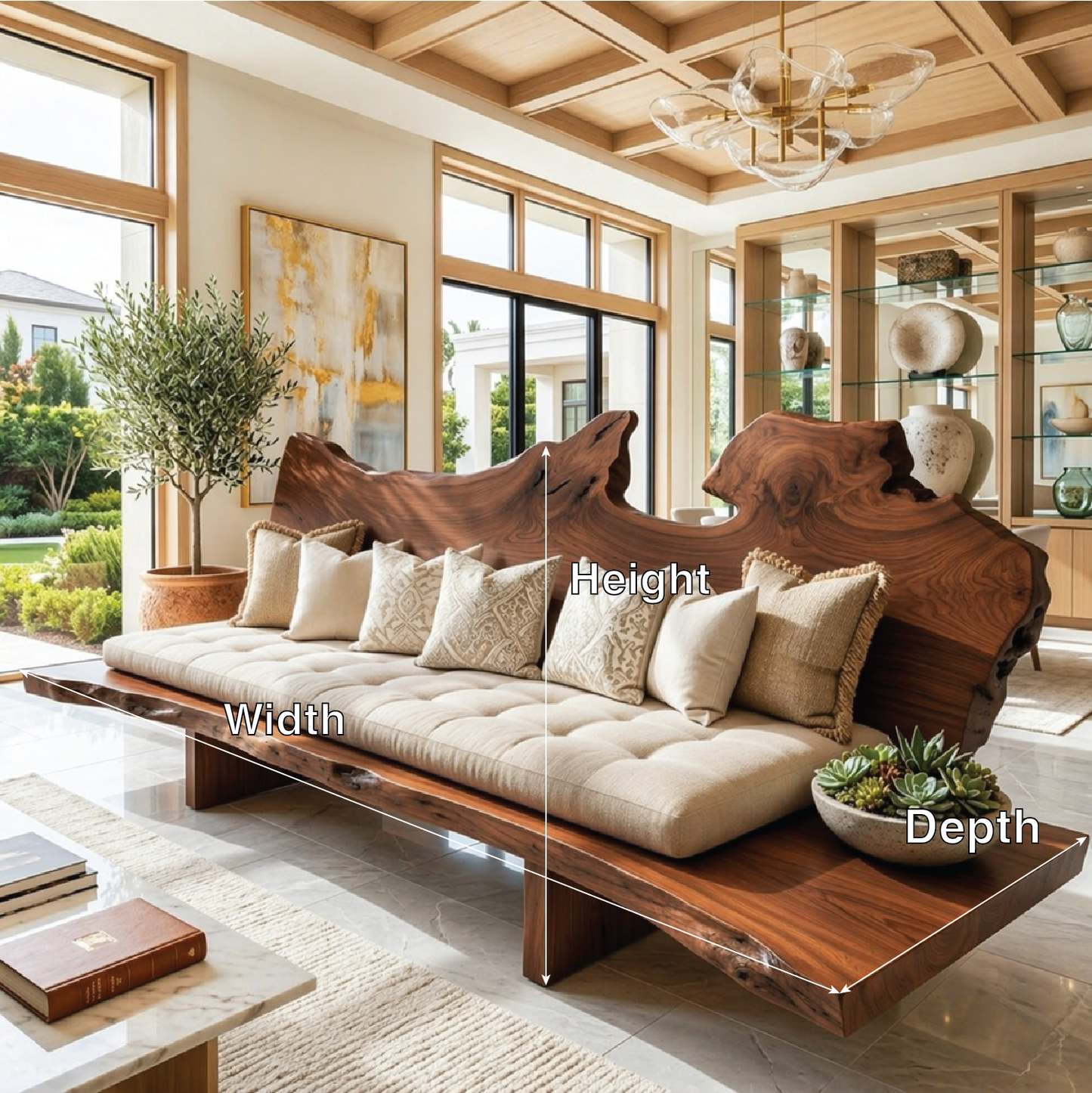 Organic Modern Live Edge Sofa Bench, Rustic Statement Living Room Furniture Design