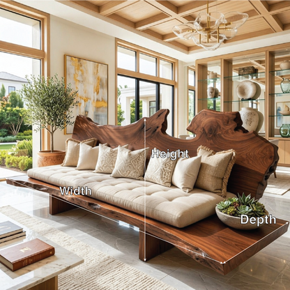 Organic Modern Live Edge Sofa Bench, Rustic Statement Living Room Furniture Design
