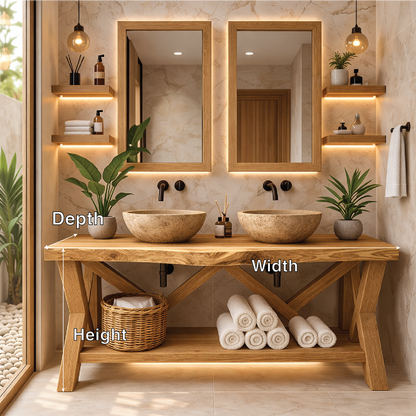 Rustic Double Bathroom Vanity Cabinet With Open Shelf Farmhouse Wood Vanity Base Kitchnce