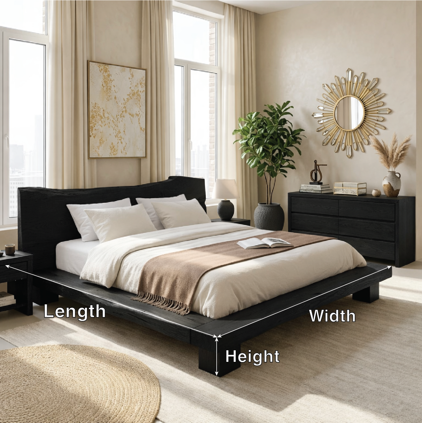 Organic Modern Platform Bed Frame, Rustic Minimalist Bedroom Furniture Statement