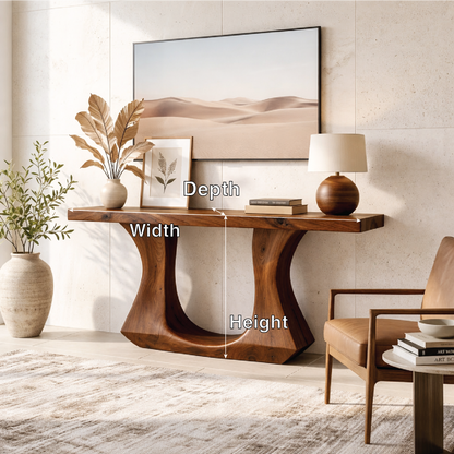 Solid Wood Console Table with Sculptural Curved Base, Modern Art Design