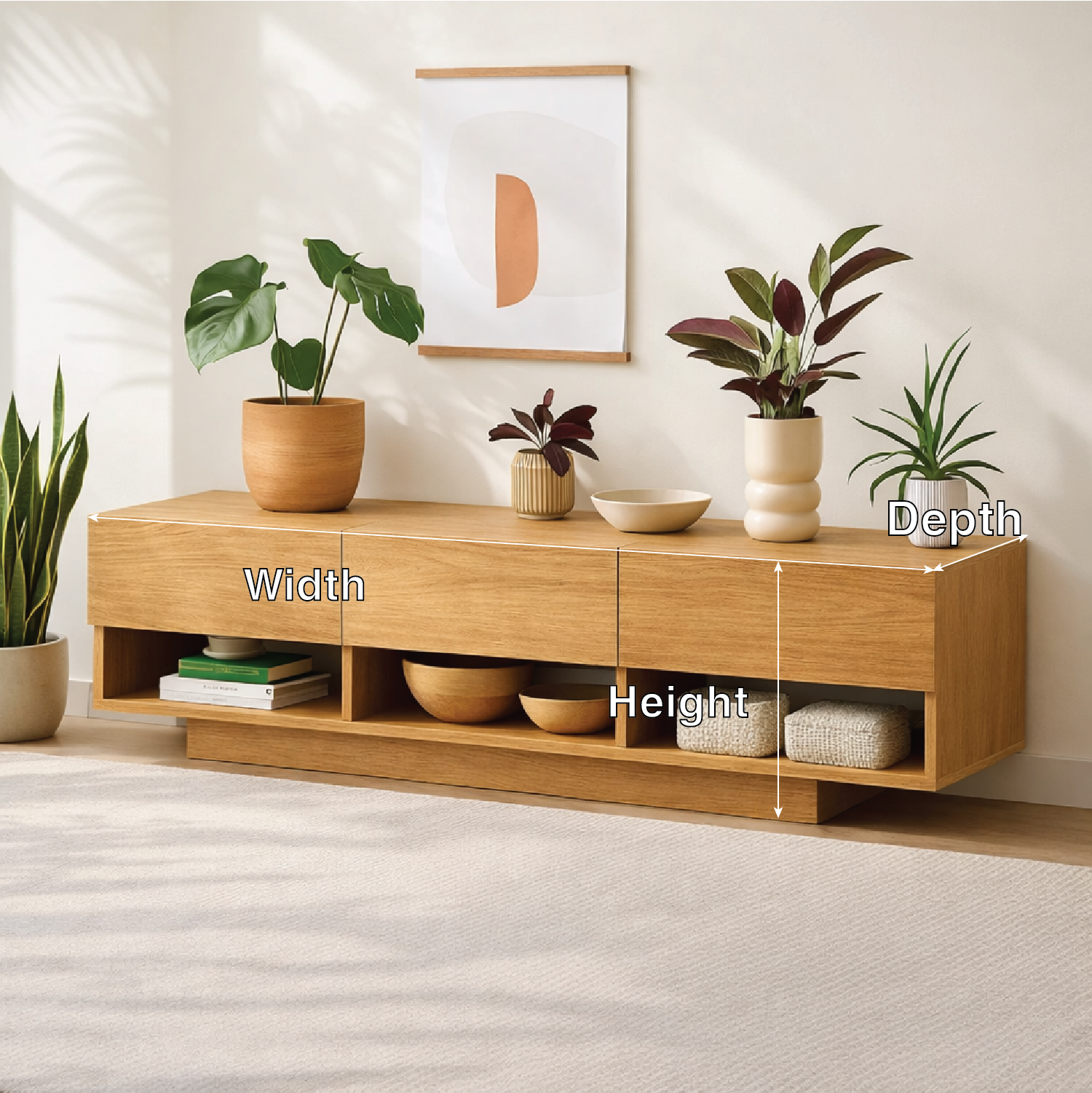 Modern Solid Wood Console Table, Minimalist Media Console Cabinet with Open Storage Shelves Kitchnce