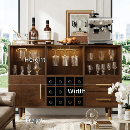 Modern Wooden Bar Cabinet, Coffee Station Sideboard with Built-In Wine-Glass Storage