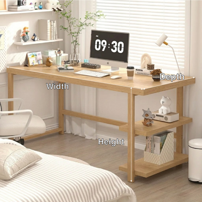 Minimalist Wooden Desk with Shelf for Office, Study, or Bedroom