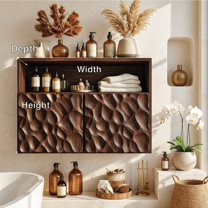 Floating Bathroom Cabinet, Sculpted Double Door Wall Mounted Vanity Storage Unit
