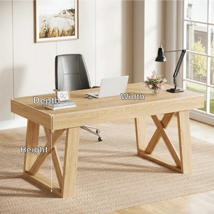Contemporary Executive Desk with Architectural X-Frame Base, Minimalist Office Workstation Table