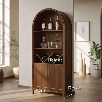 Modern Arched Wine Cabinet with Display Shelves and Built-In Bottle Organizer