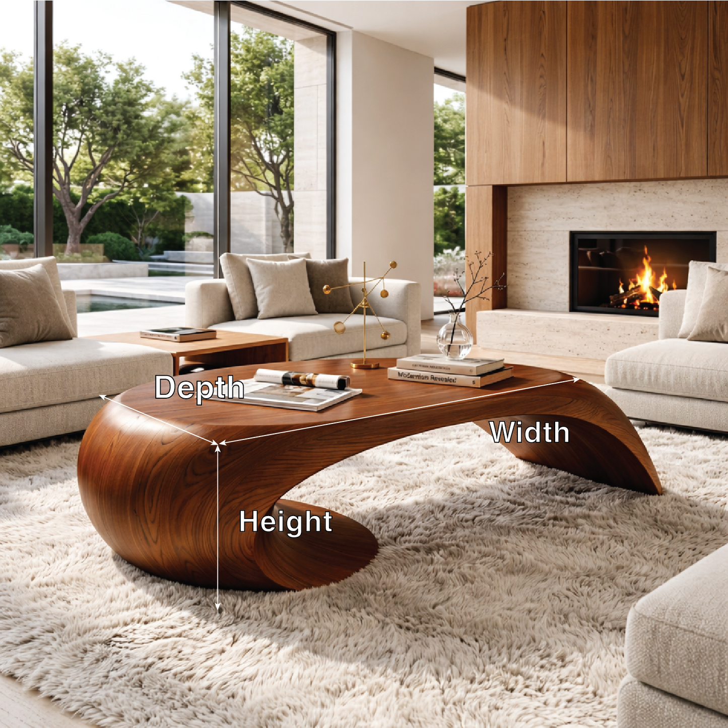 Modern Wooden Coffee Table with Sculptural Curved Design