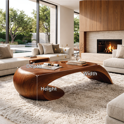 Modern Wooden Coffee Table with Sculptural Curved Design