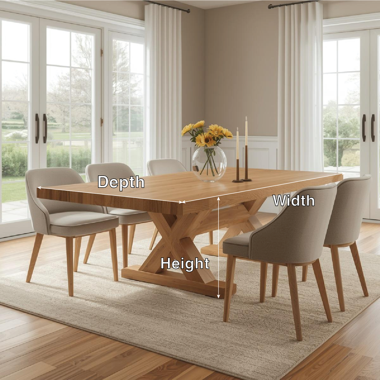Modern Farmhouse Dining Table Rectangular X Base Kitchen Dining Room Furniture