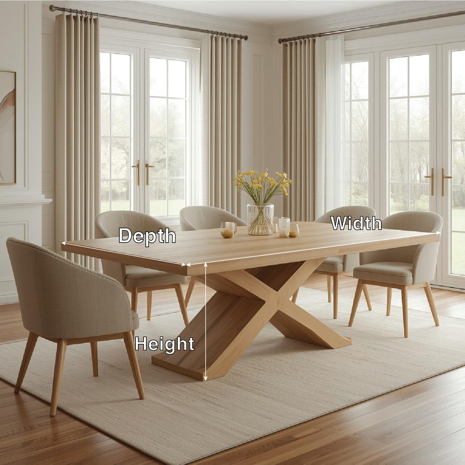 Modern Farmhouse Dining Table Rectangular X Base Kitchen Dining Room Table