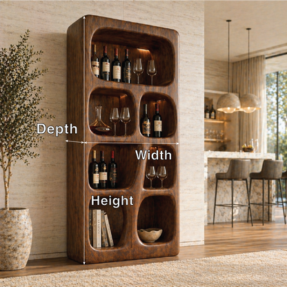 Sculptural Tall Wine Cabinet Freestanding Bar Display Shelves Modern Storage Unit