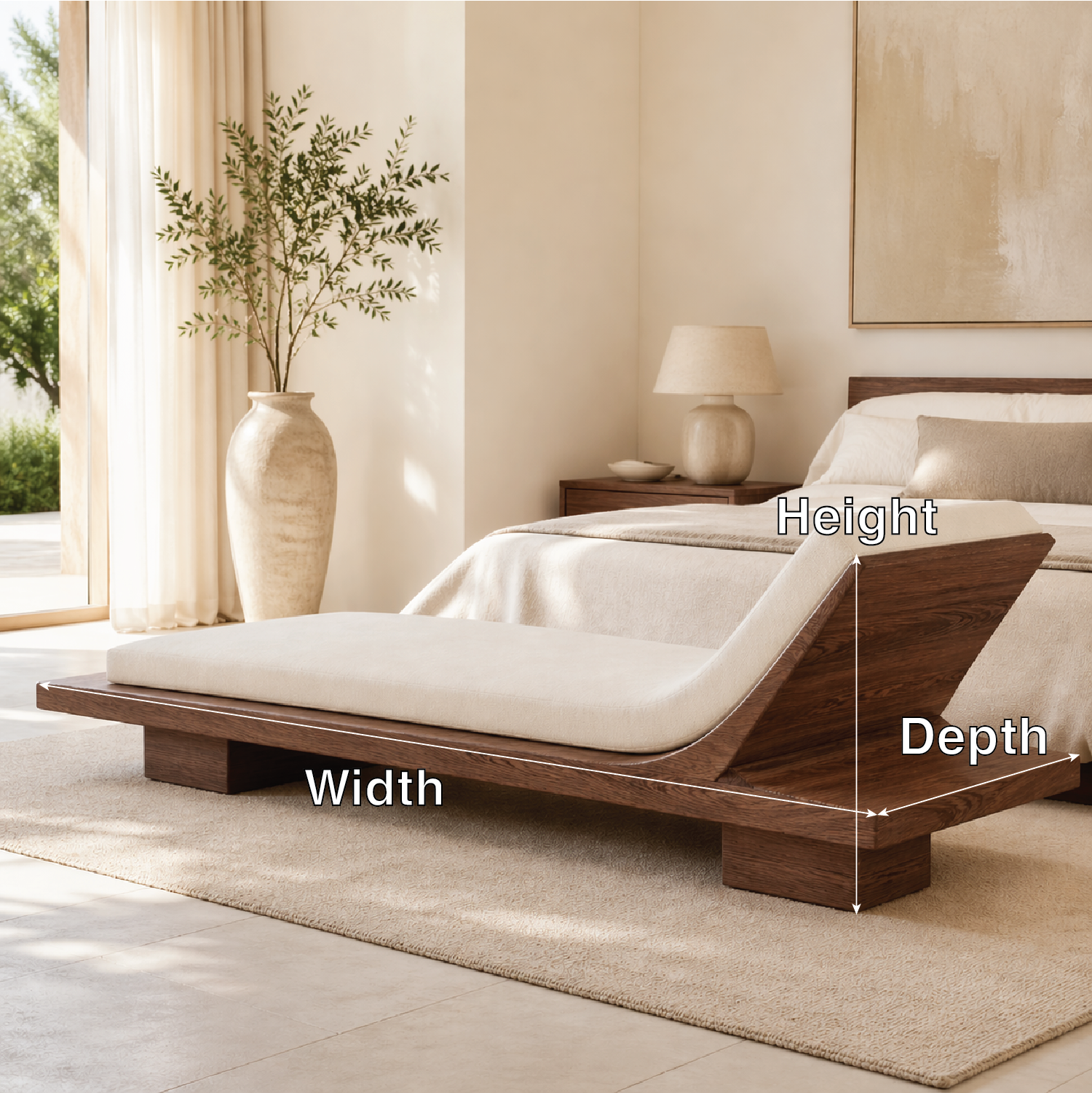 Modern Minimalist Chaise Lounge Daybed with Cushion for Bedroom Reading Nook