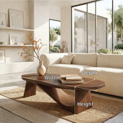 Modern Oval Coffee Table with Sculptural Base, Minimalist Living Room Centerpiece
