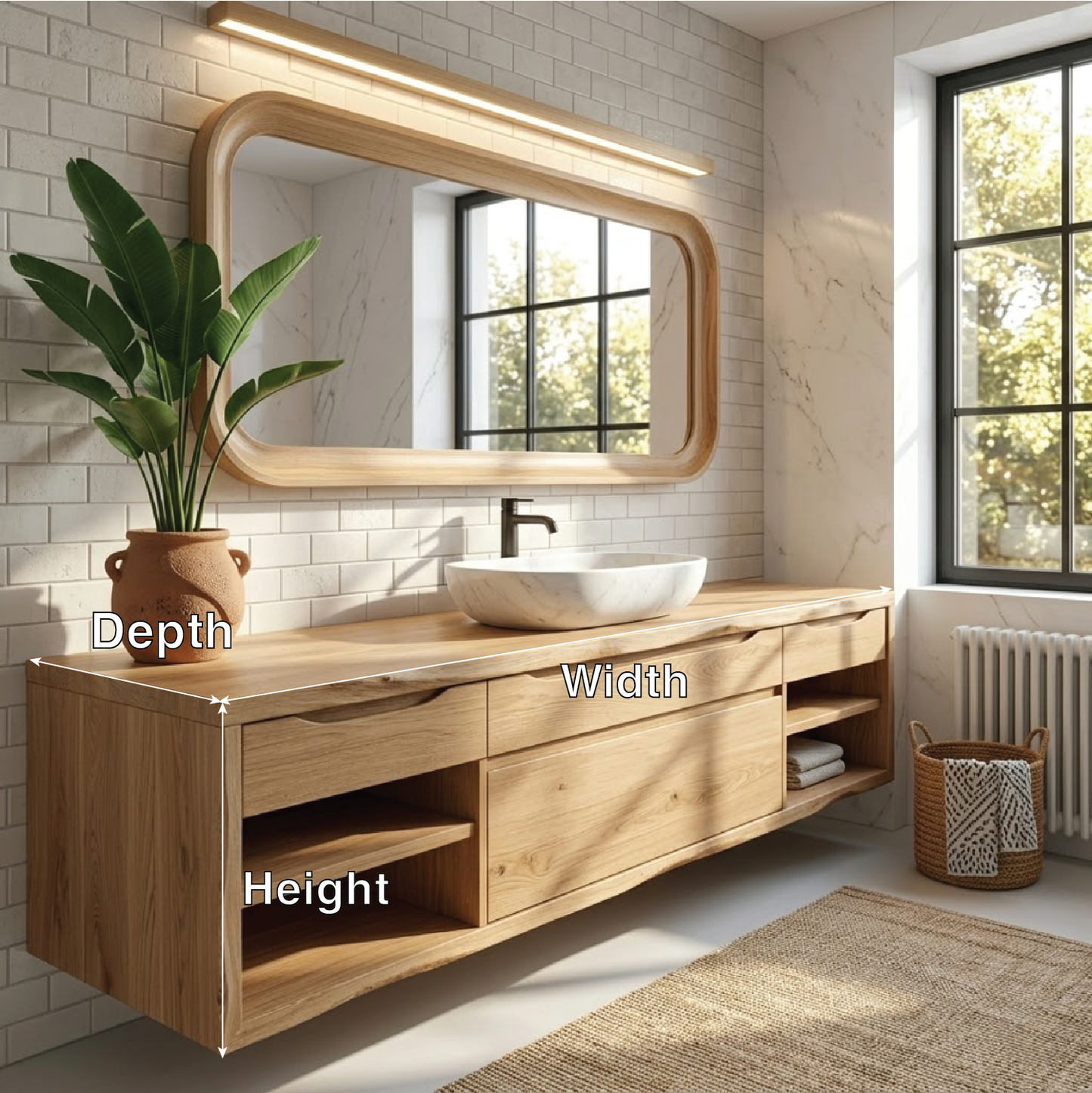 Oak Floating Vanity with Modern Design, Spacious Storage, and Sleek Marble Basin Kitchnce