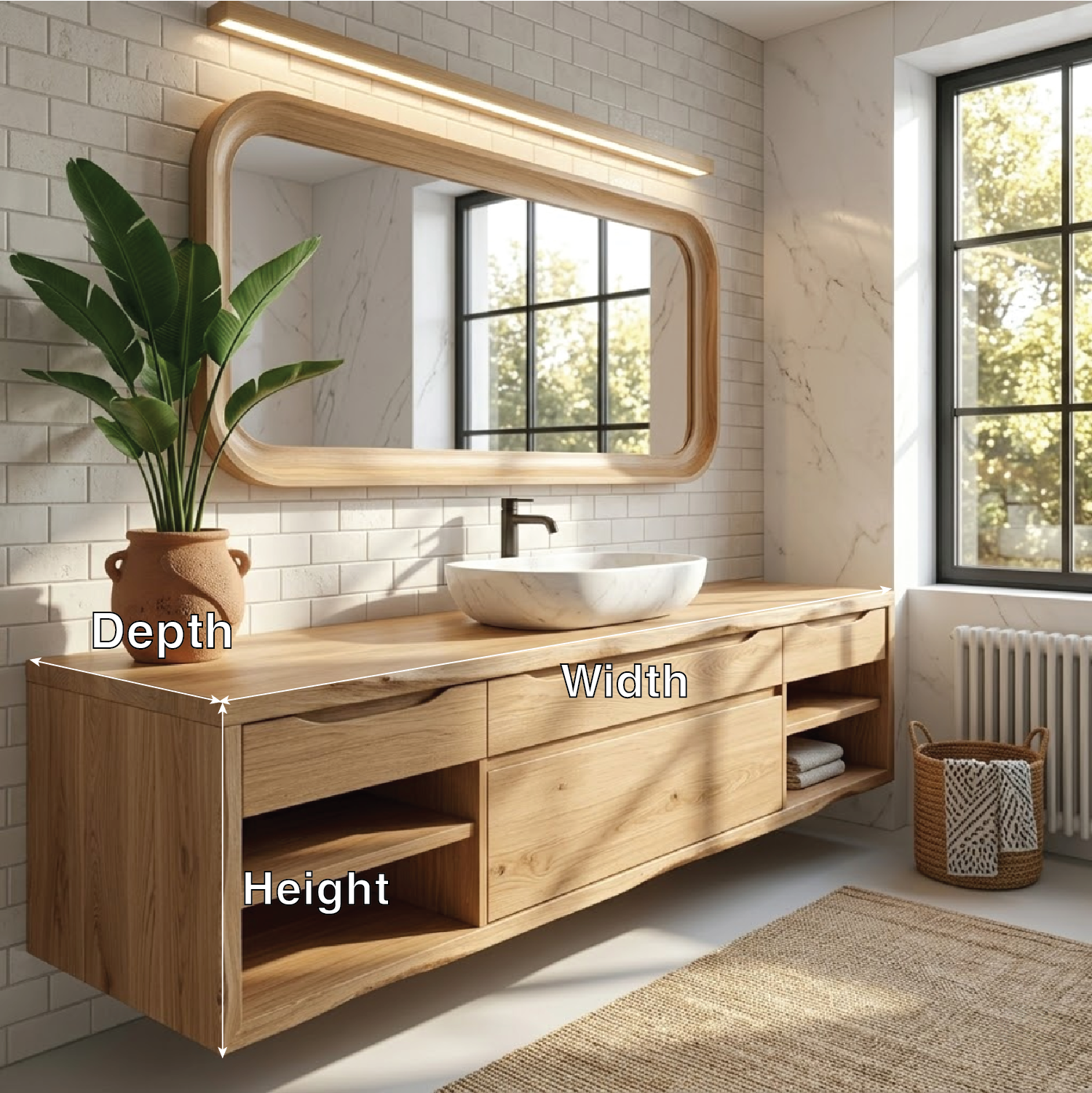 Oak Floating Vanity with Modern Design, Spacious Storage, and Sleek Marble Basin Kitchnce