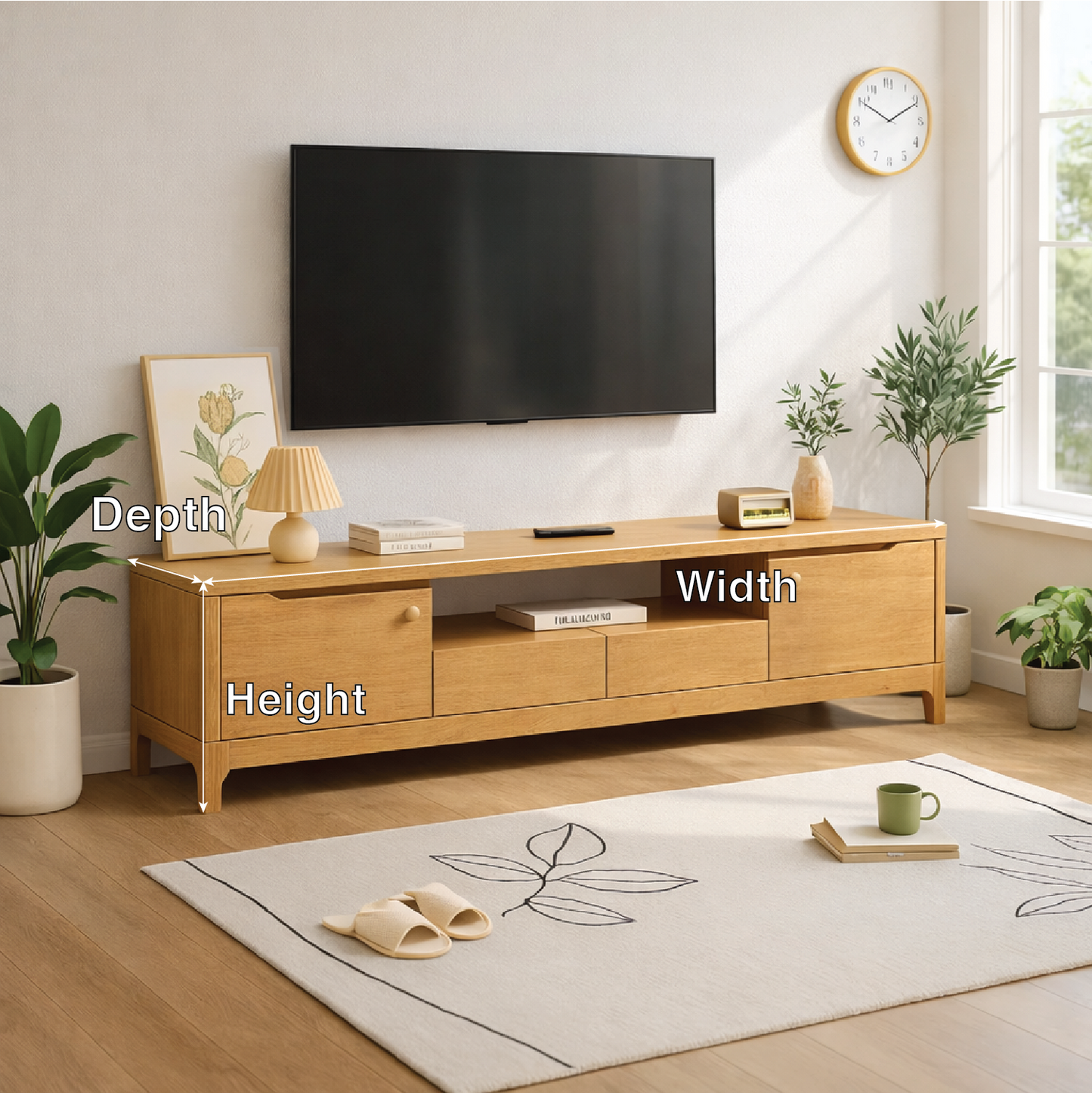 Modern Wood TV Stand Long Media Console With Storage Drawers Low Profile Entertainment Center Kitchnce