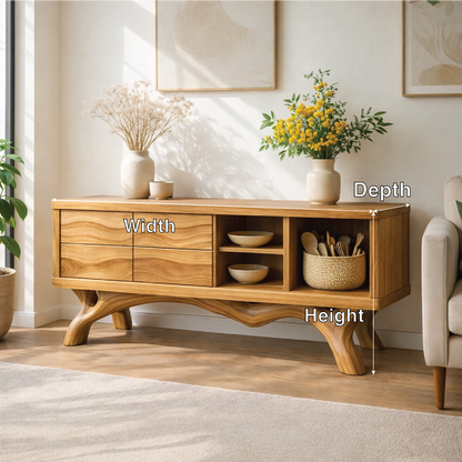 Modern Solid Wood Sideboard Cabinet, Oak Buffet Storage Console with Shelves and Drawers Kitchnce