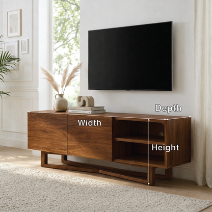 Solid Wood TV Stand with Shelves, Minimalist Entertainment Media Console Cabinet