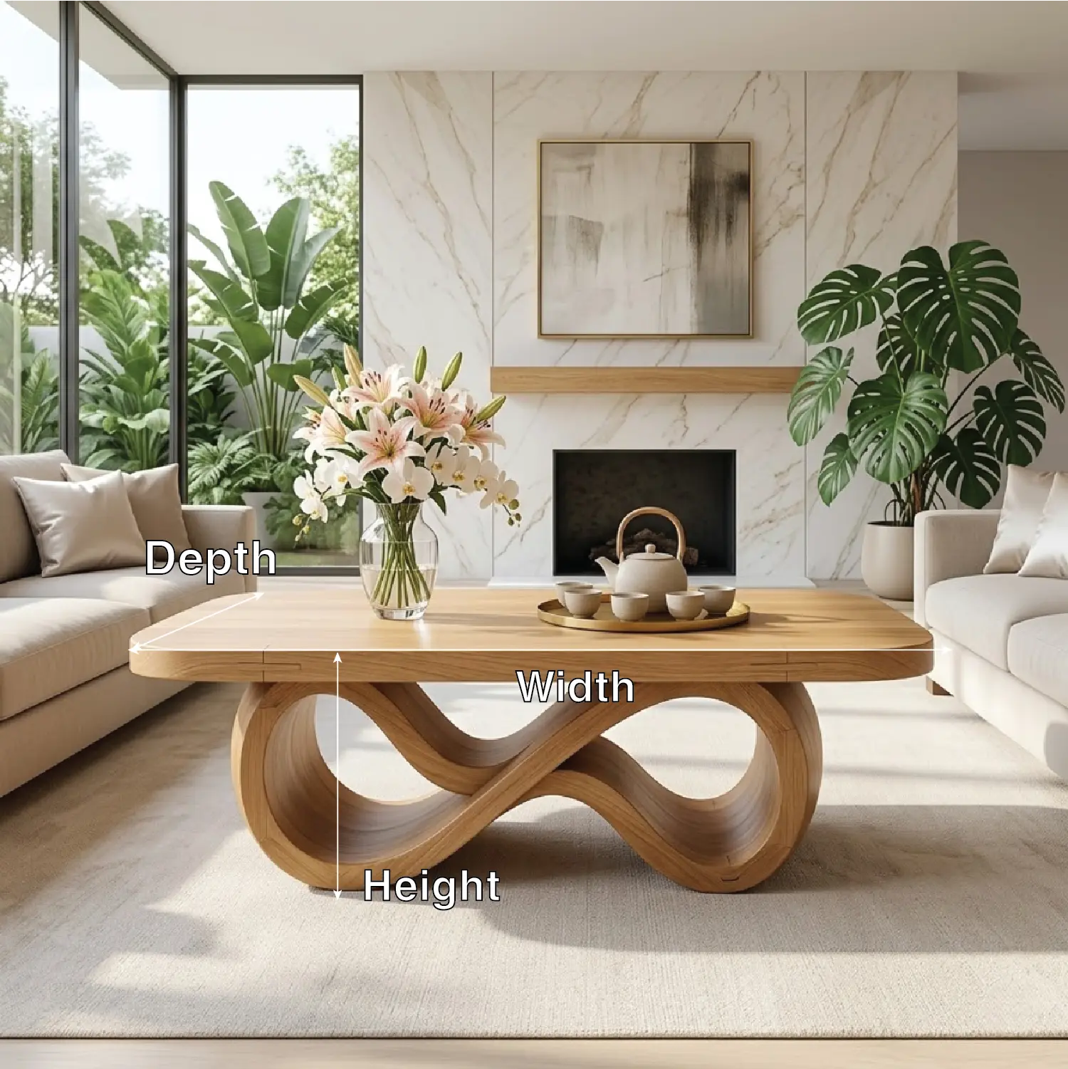 Elegant Infinity-Shaped Coffee Table, Modern Wooden Living Room Furniture Kitchnce